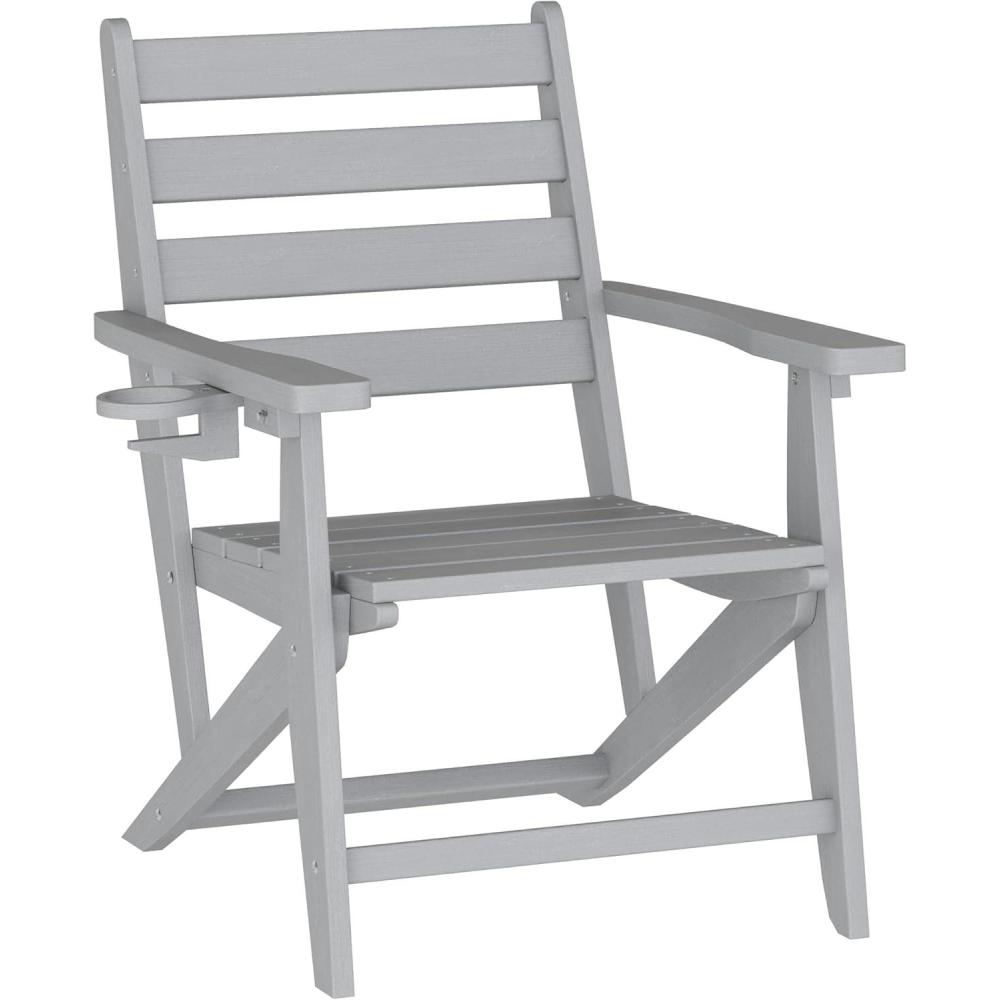 imageFlash Furniture Tolleson Adirondack Dining Chair with Cup Holder Commercial Weather Resistant Recycled HDPE Adirondack Chair Fold Out Cupholder WhiteGrey