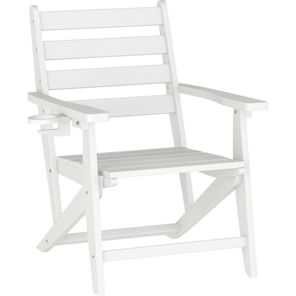 imageFlash Furniture Tolleson Adirondack Dining Chair with Cup Holder Commercial Weather Resistant Recycled HDPE Adirondack Chair Fold Out Cupholder WhiteWhite