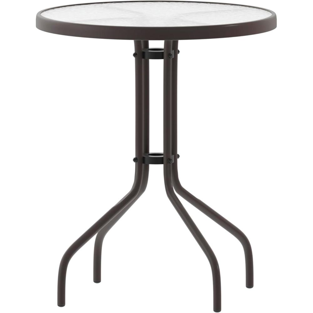 imageFlash Furniture Tory 315quot x 55quot Rectangular Tempered Glass Metal Patio Table with Umbrella Hole Modern Rippled Glass Outdoor Dining Table BlackClear TopBronze Frame