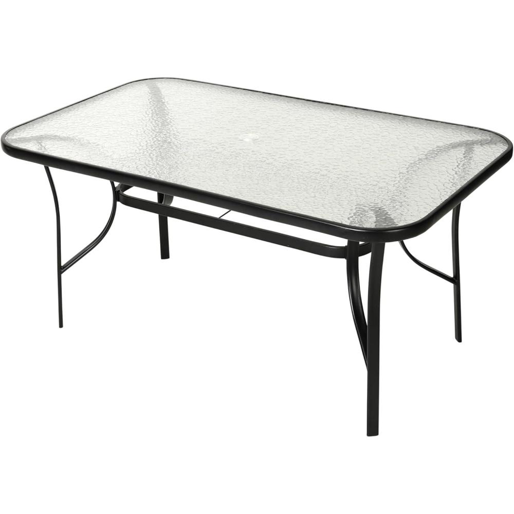 imageFlash Furniture Tory Rectangle Patio Table with Umbrella Hole Commercial AllWeather Table with Heat Resistant Tempered Glass Steel Tube Frame 35x 59 BlackClear TopBlack Frame