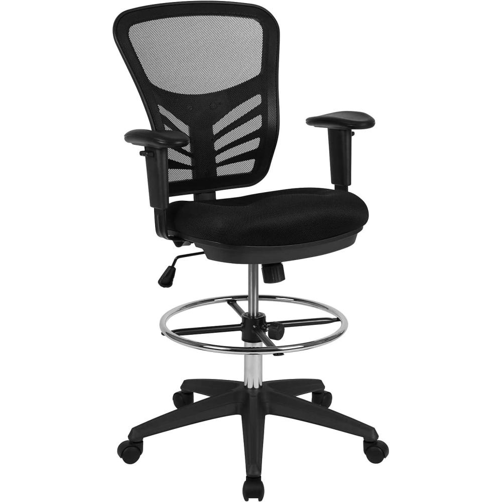 imageFlash Furniture Tyler MidBack Black Mesh Ergonomic Drafting Chair with Adjustable Chrome Foot Ring Adjustable Arms and Black FrameBlack MeshBlack Frame