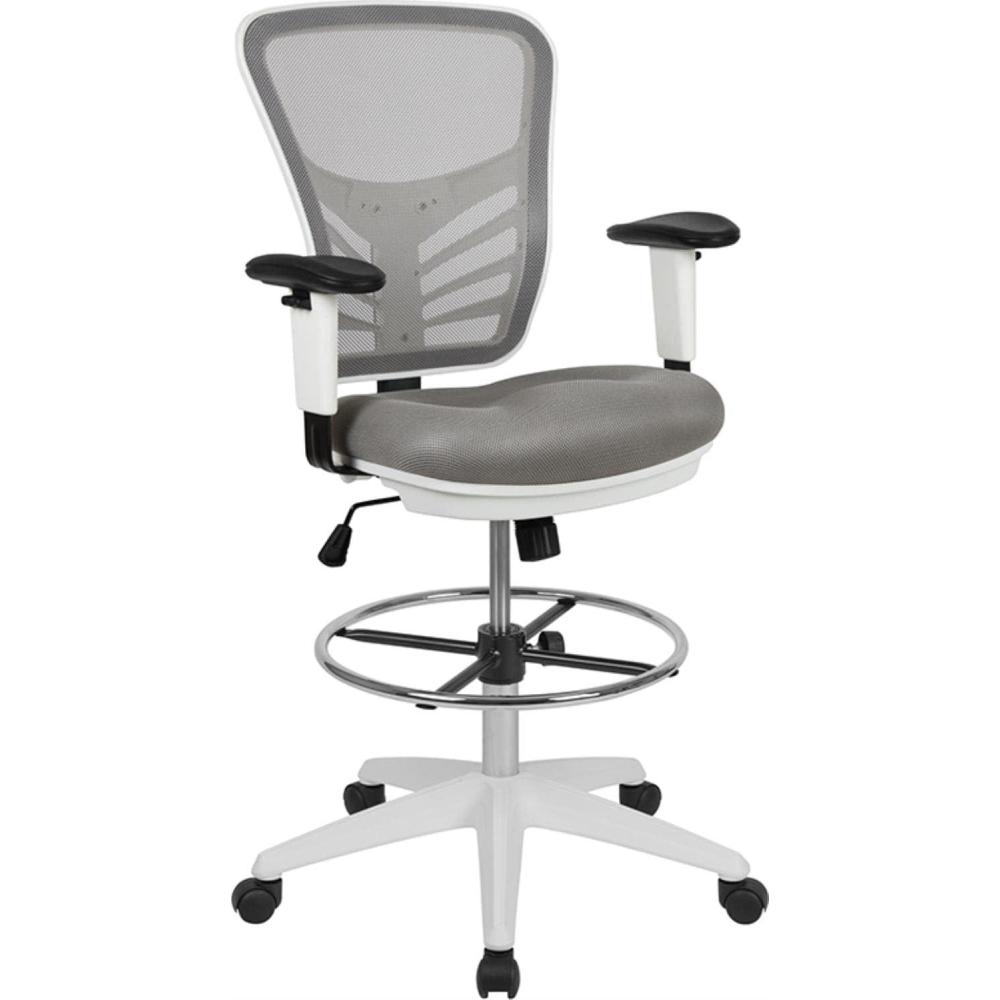 imageFlash Furniture Tyler MidBack Black Mesh Ergonomic Drafting Chair with Adjustable Chrome Foot Ring Adjustable Arms and Black FrameLight Gray MeshWhite Frame