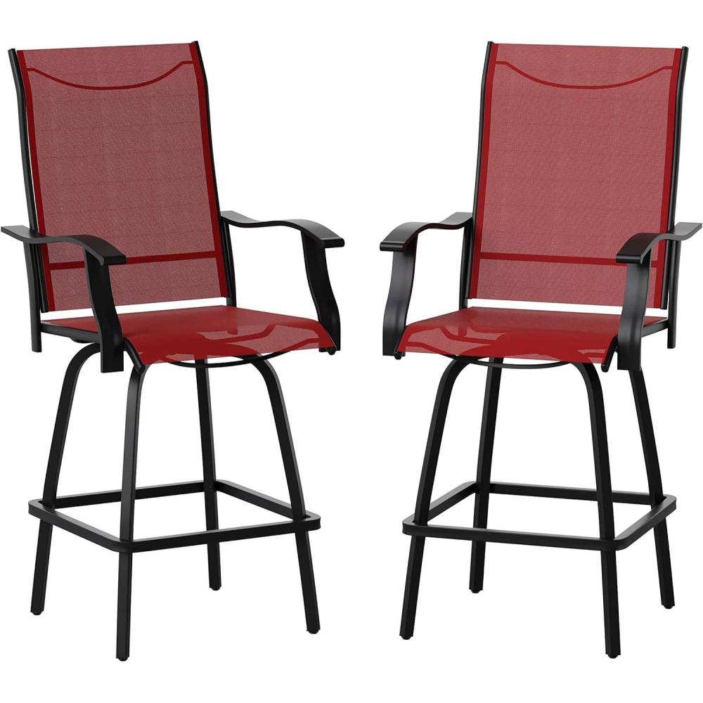 imageFlash Furniture Valerie AllWeather Swivel Patio Barstools with Footrest and Armrests Modern Sling Outdoor Bar Height Stools Set of 2 NavyRed