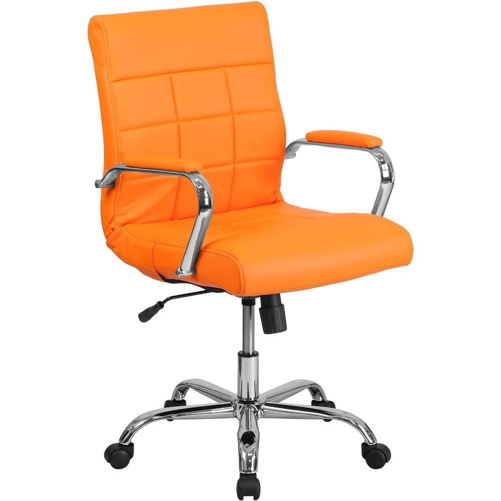 imageFlash Furniture Vivian MidBack Orange Vinyl Executive Swivel Office Chair with Chrome Base and ArmsOrange