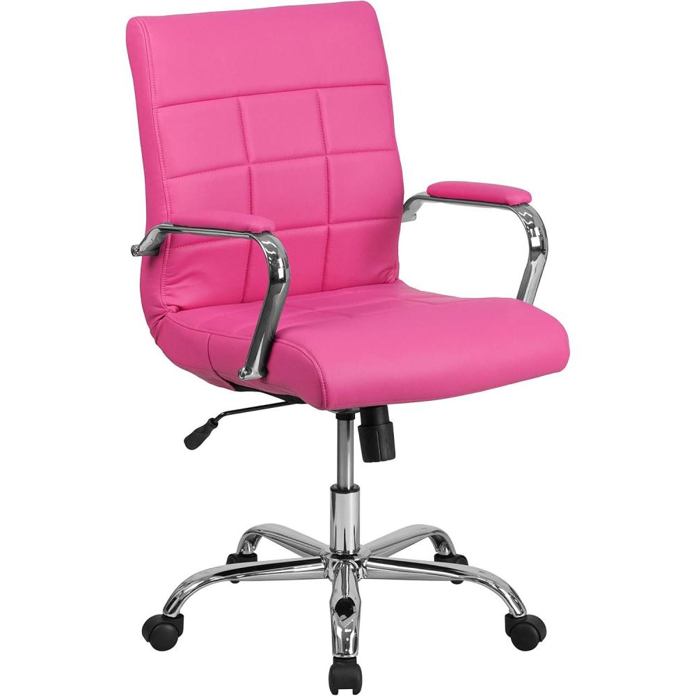 imageFlash Furniture Vivian MidBack Orange Vinyl Executive Swivel Office Chair with Chrome Base and ArmsPink