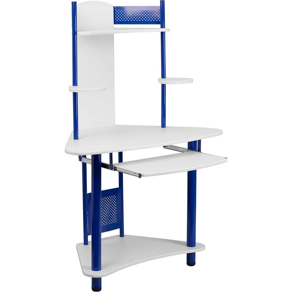 imageFlash Furniture Walker Blue Corner Computer Desk with HutchBlue and White