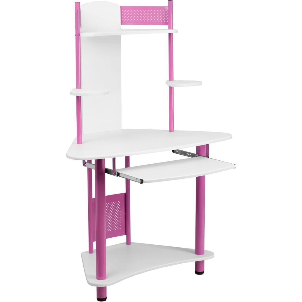 imageFlash Furniture Walker Blue Corner Computer Desk with HutchPink and White