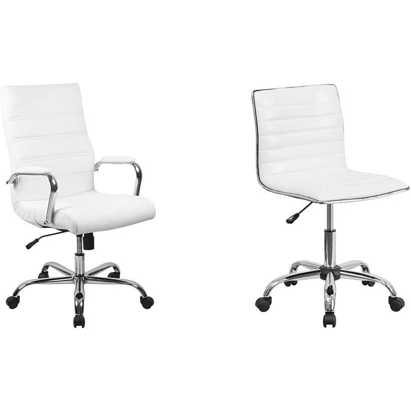 imageFlash Furniture Whitney High Back Desk Chair White LeatherSoft Executive Swivel Office Chair with Chrome Frame ampamp Alan Low Back Designer Armless White Ribbed Swivel Task Office Chair