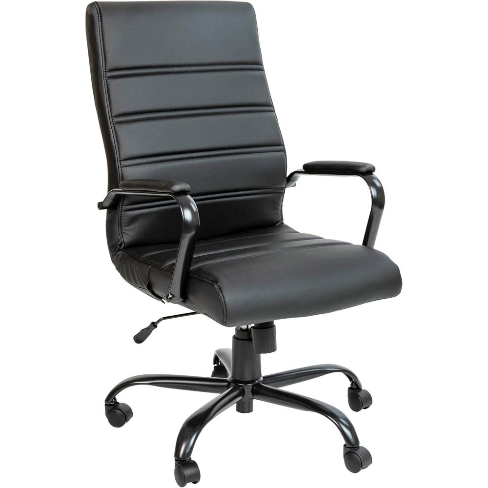 imageFlash Furniture Whitney HighBack Swivel LeatherSoft Desk Chair with Padded Seat and Armrests Adjustable Height Padded Office Chair BlackGoldBlack LeathersoftBlack Frame