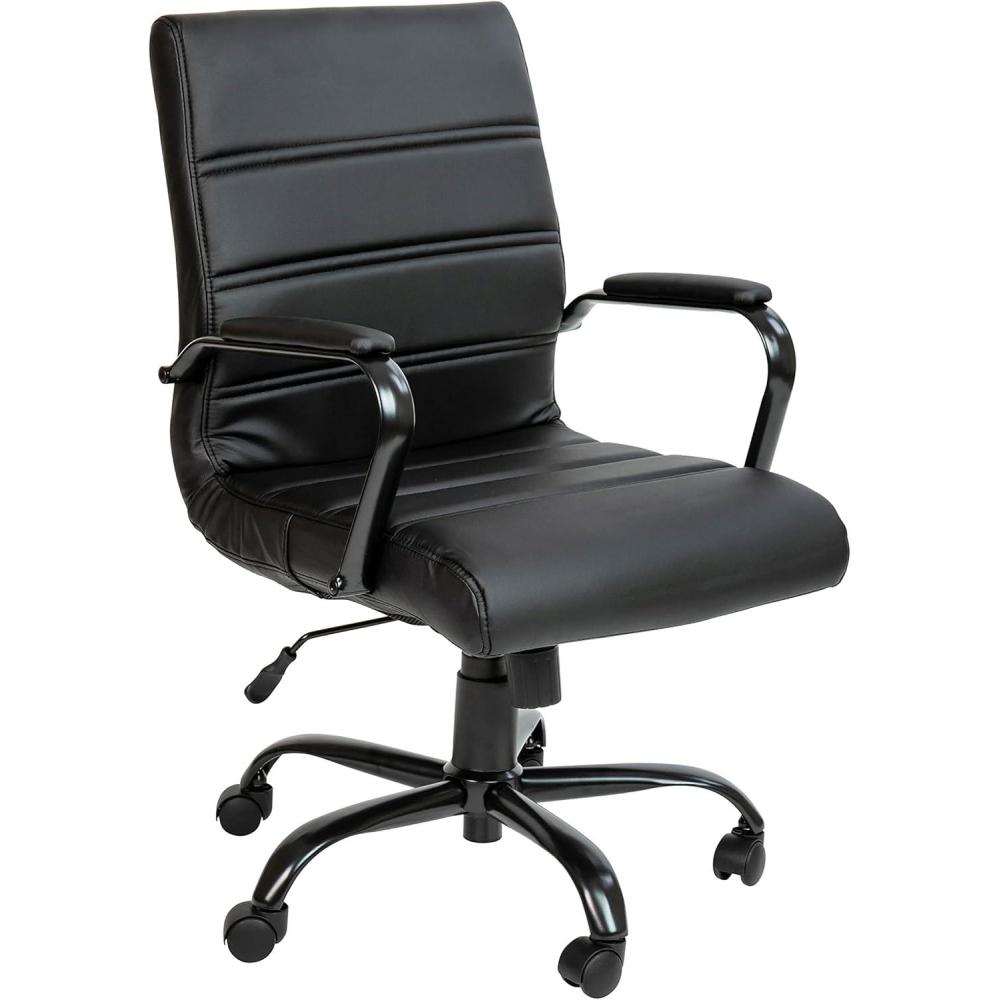 imageFlash Furniture Whitney MidBack Swivel LeatherSoft Desk Chair with Padded Seat and Armrests Adjustable Height Padded Office Chair BlackBlack