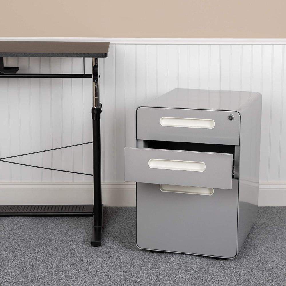 imageFlash Furniture Wren Ergonomic 3Drawer Mobile Locking Filing Cabinet with AntiTilt Mechanism ampamp LetterLegal Drawer White with Red FaceplateGrey