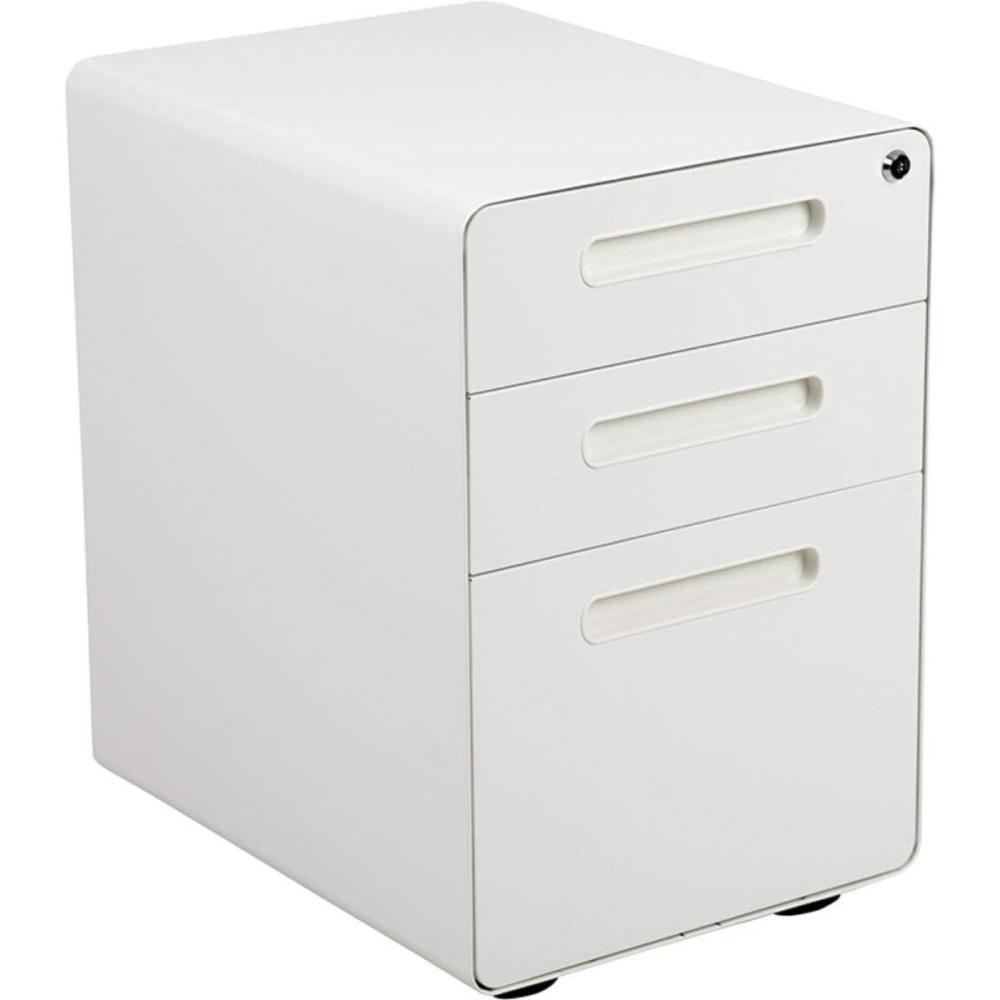 imageFlash Furniture Wren Ergonomic 3Drawer Mobile Locking Filing Cabinet with AntiTilt Mechanism ampamp LetterLegal Drawer White with Red FaceplateWhite