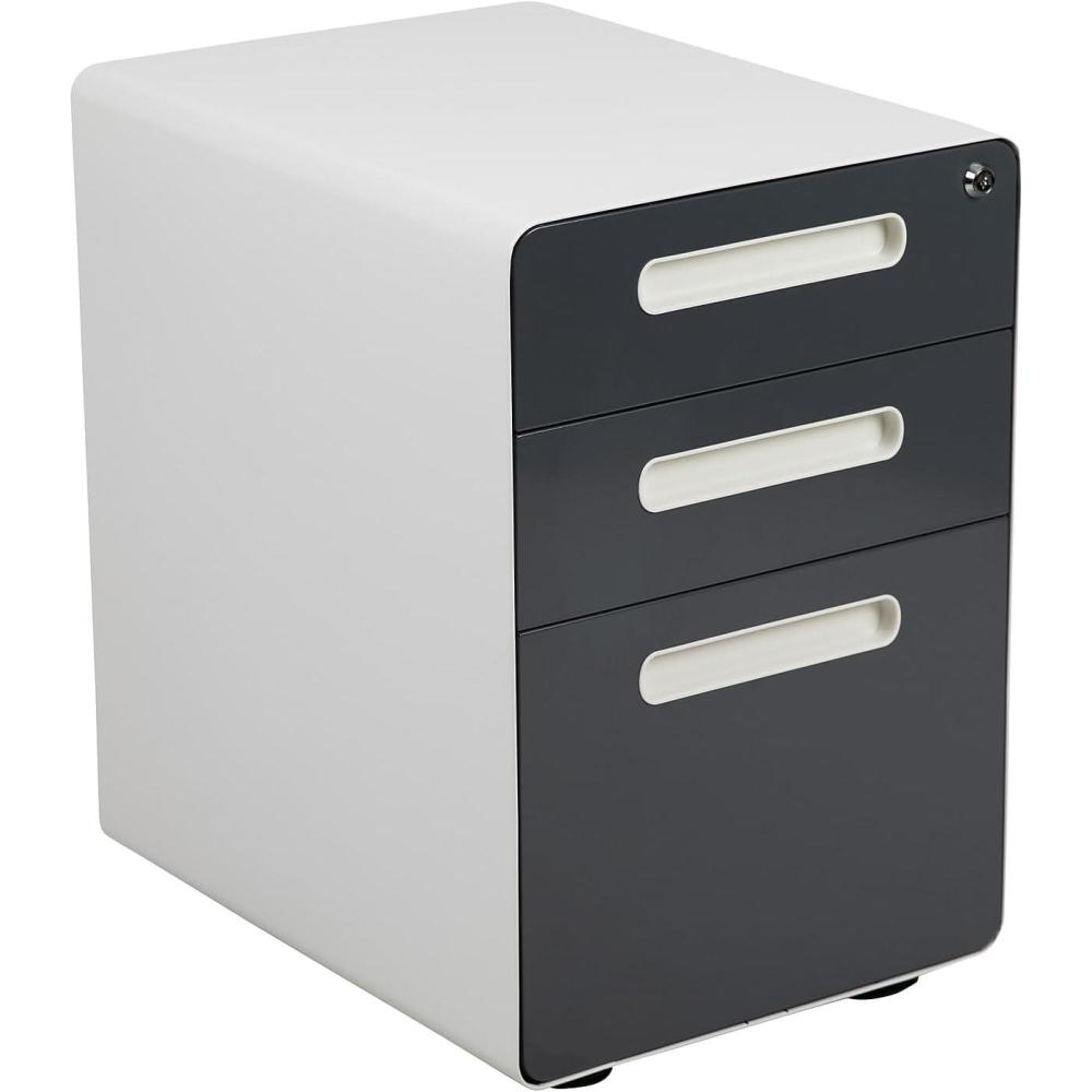 imageFlash Furniture Wren Ergonomic 3Drawer Mobile Locking Filing Cabinet with AntiTilt Mechanism ampamp LetterLegal Drawer White with Red FaceplateWhite and Charcoal