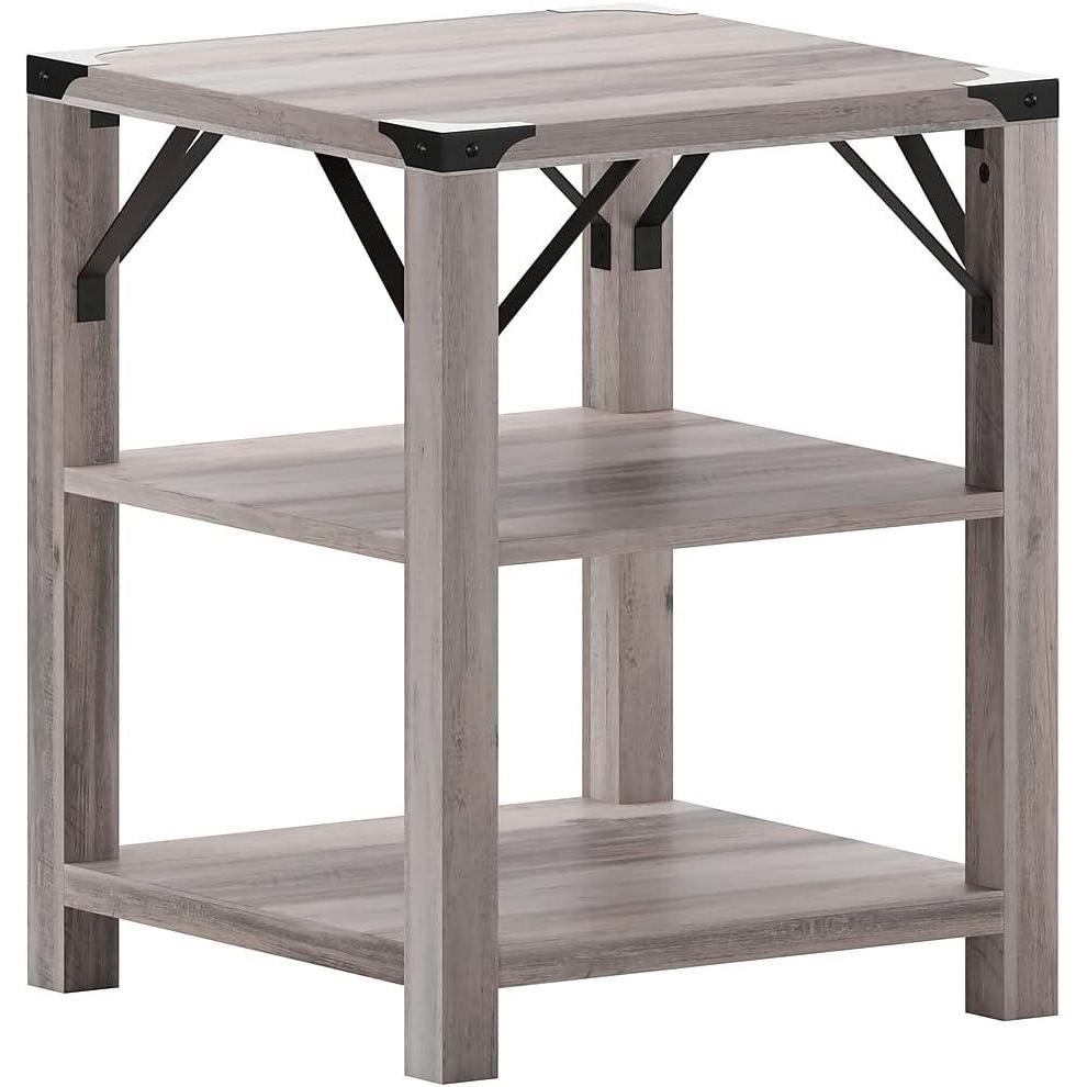 imageFlash Furniture Wyatt Modern Farmhouse 3 Tier Side Table  Gray Wash Engineered Wood Frame  Black Metal Crisscross Side Braces and Corner AccentsGray Wash