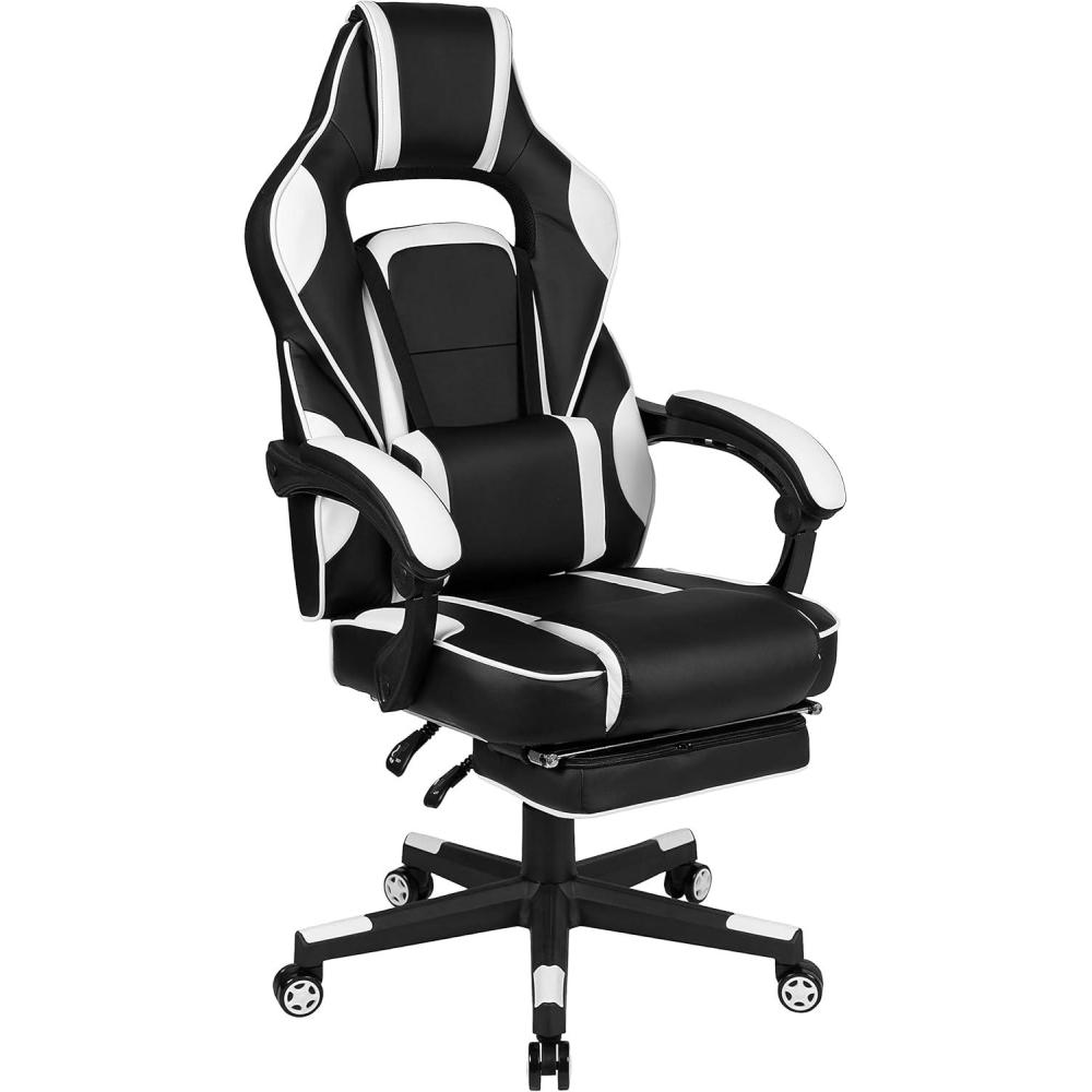 imageFlash Furniture X30 Gaming Chair Racing Office Ergonomic Computer Chair with Fully Reclining Back and SlideOut Footrest in Gray LeatherSoftWhite