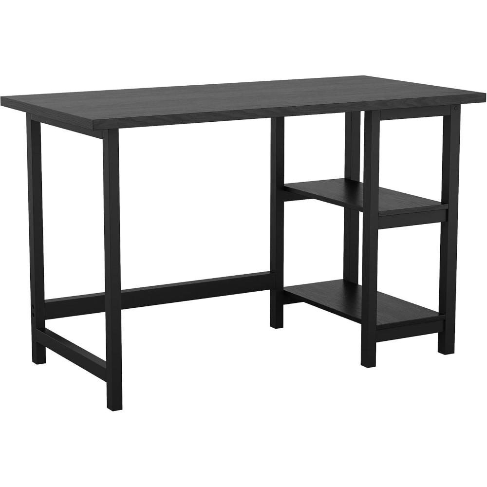 imageMartha Stewart Beckett Modern Trestle Desk with Open Side Shelving in White Wood Grain FinishBlack Wood Grain