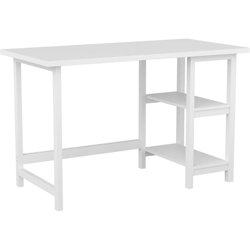 imageMartha Stewart Beckett Modern Trestle Desk with Open Side Shelving in White Wood Grain FinishWhite Wood Grain