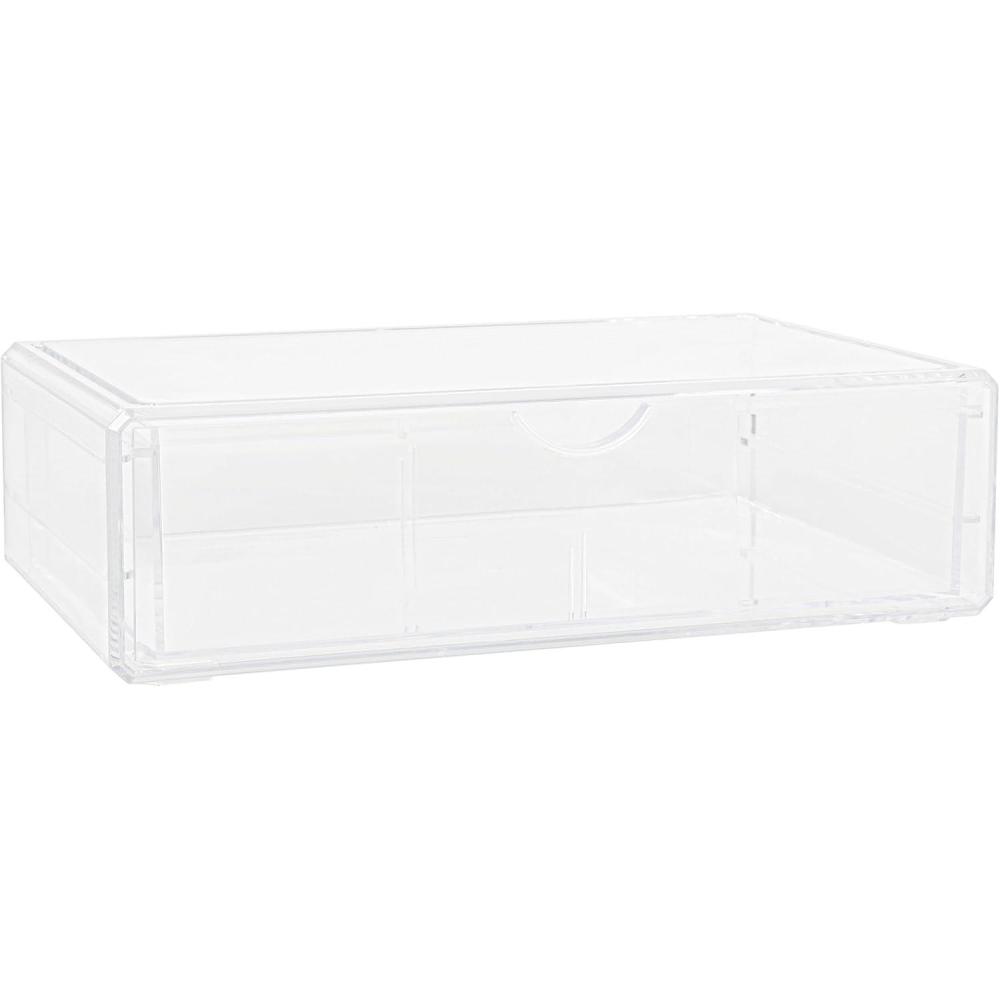 imageMartha Stewart Brody Desk Organizer with Drawer Stackable Plastic Desk Storage Box Organizer for Office Bathroom Countertop or Dorm 6quot x 75quot 2 Pack Clear1275 x 775