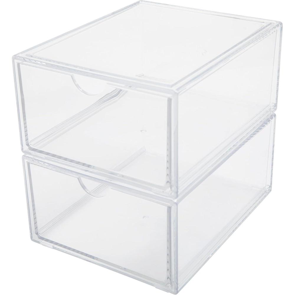 imageMartha Stewart Brody Desk Organizer with Drawer Stackable Plastic Desk Storage Box Organizer for Office Bathroom Countertop or Dorm 6quot x 75quot 2 Pack Clear6 x 75