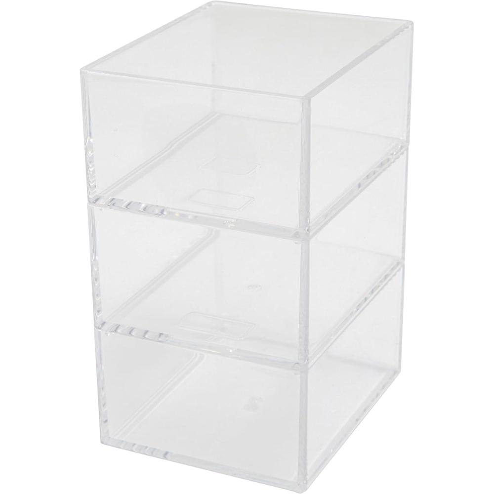 imageMartha Stewart Brody Desktop Storage Organizer Stack and Slide Plastic Organizer Tray Organizer for Office Kitchen or Vanity 3quot x 375quot Clear1S