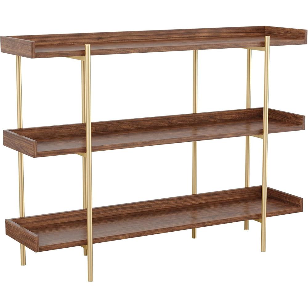 imageMartha Stewart Emmett 3 Shelf Bookcase with Vertical Metal Frame Home Office Storage Display Unit 35quot H Black Wood GrainOil Rubbed BronzeWalnut Wood GrainPolished Brass Frame