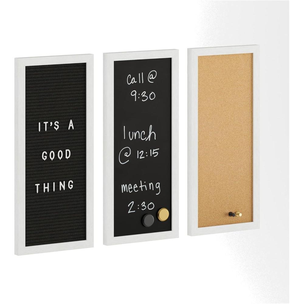 imageMartha Stewart Everette Cork Board Chalk Board Letter Board Set with Included Push Pins Magnets Liquid Chalk Letters 18quot x 24quot Black Woodgrain FrameWhite Woodgrain