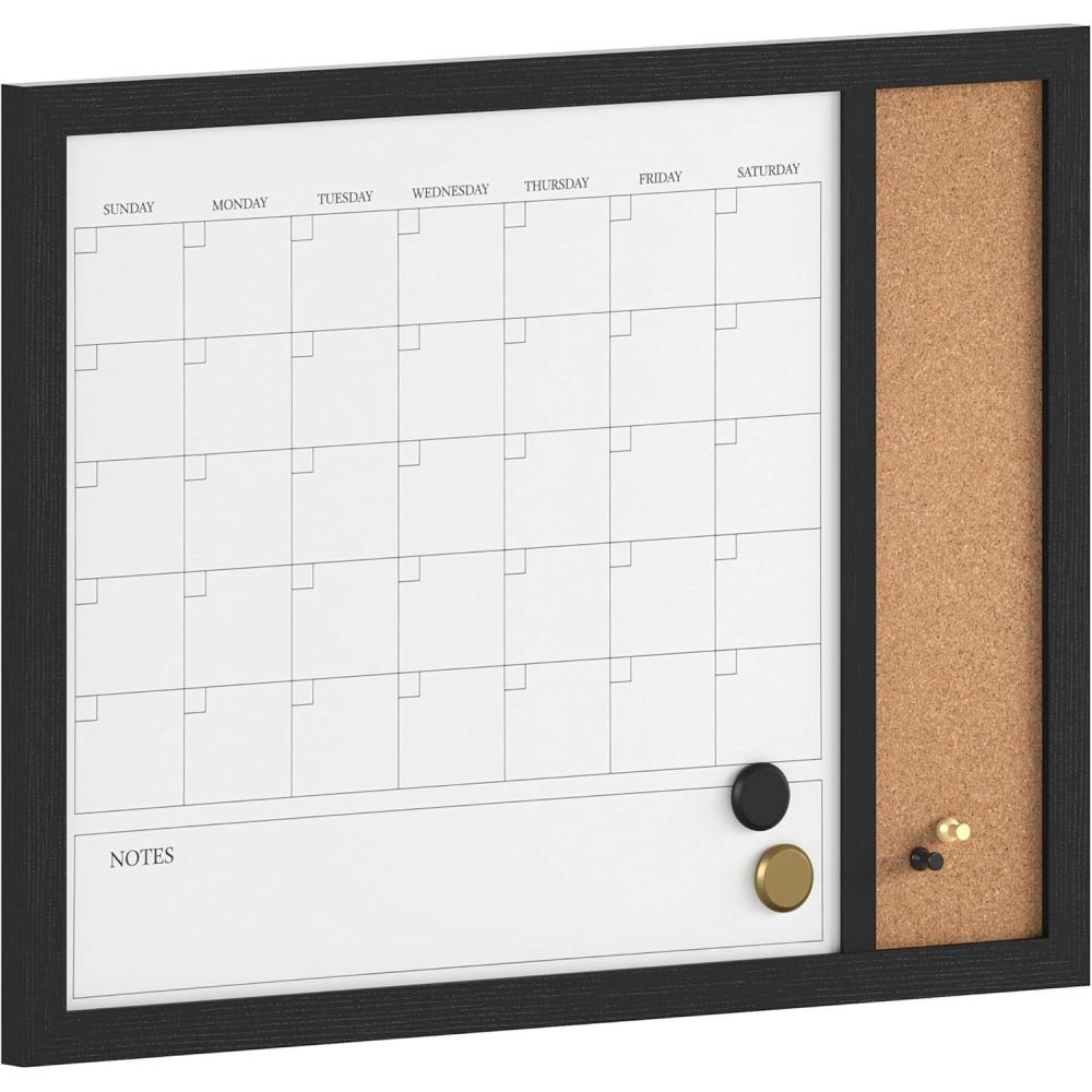 imageMartha Stewart Everette Magnetic Dry Erase Monthly Calendar and Cork Board Combo with Included Marker Magnets Push Pins 24quotx18quot Light Natural Woodgrain FrameBlack Woodgrain