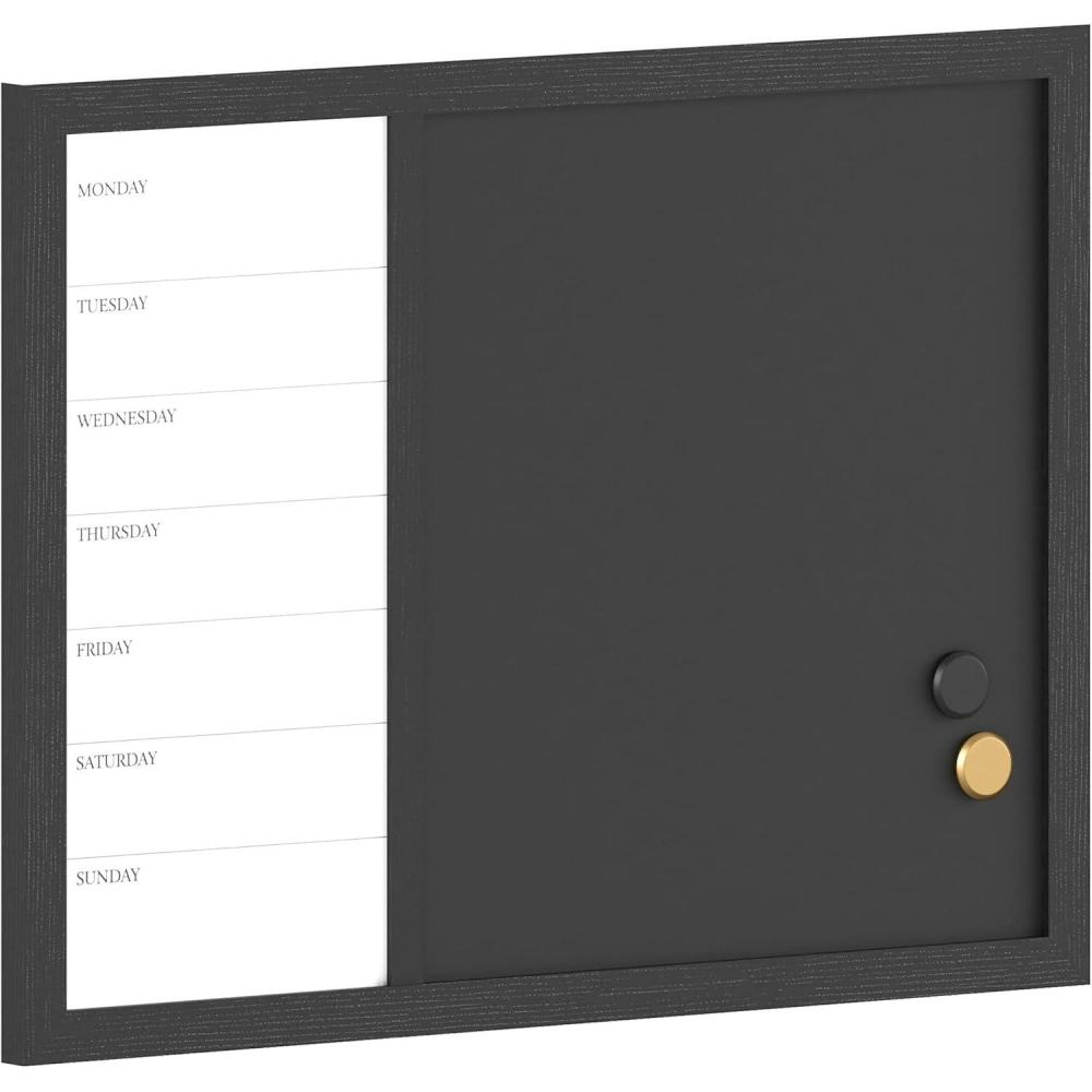 imageMartha Stewart Everette Magnetic Weekly Calendar Dry Erase Board and Chalk Board with Liquid Chalk Marker and Magnets 24quotx18quot Light Natural Woodgrain FrameBlack Woodgrain