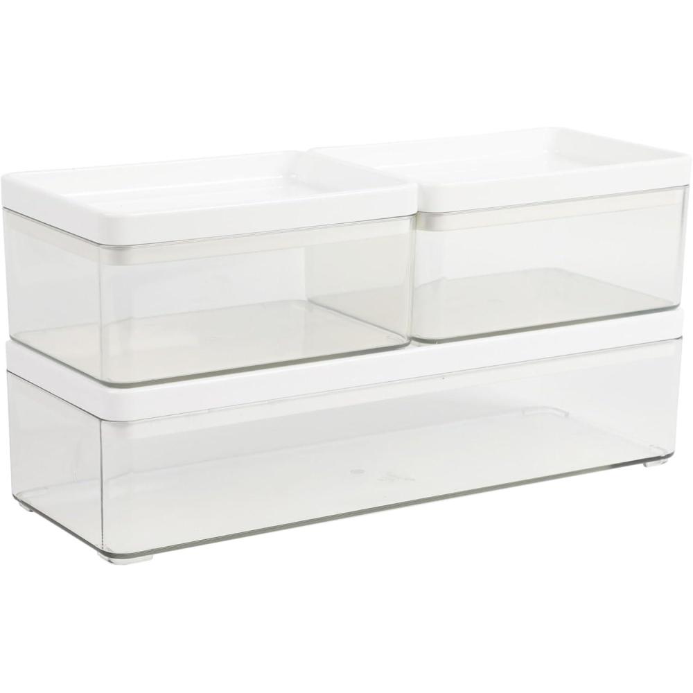 imageMartha Stewart Grady Clear Plastic Stackable Storage Boxes with White Plastic Lids Set of 3ClearWhite Plastic Top