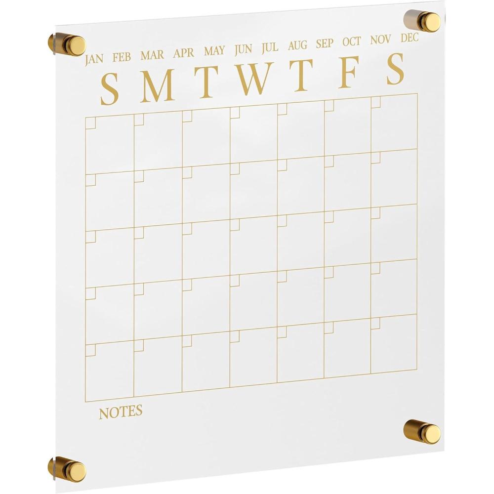 imageMartha Stewart Grayson Acrylic Dry Erase Wall Calendar with Dry Erase Marker 14quot Square Clear with Gold PrintClearGold
