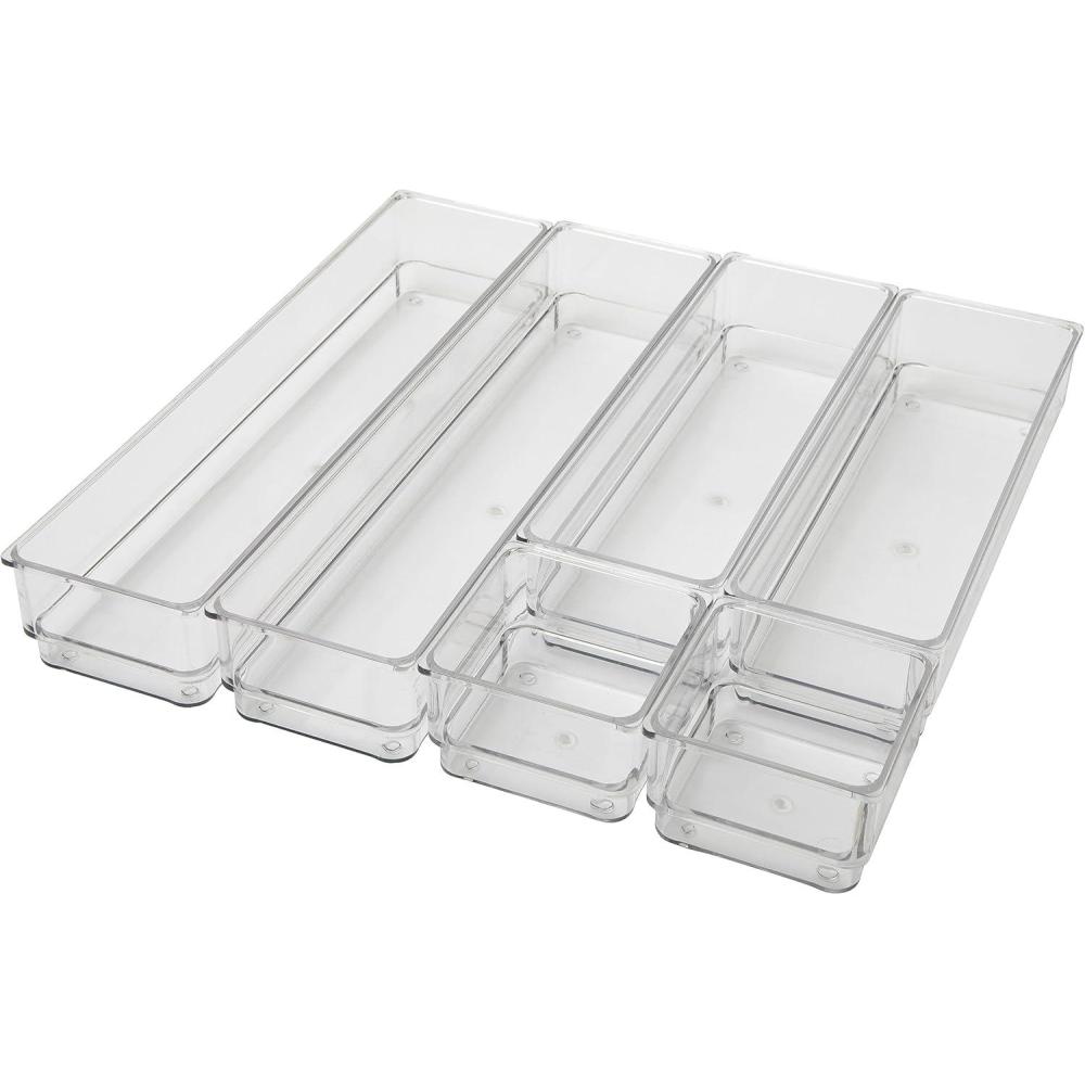 imageMartha Stewart Kerry Plastic Stackable Office Desk Drawer Organizers Set of 6 with Gold TrimClear