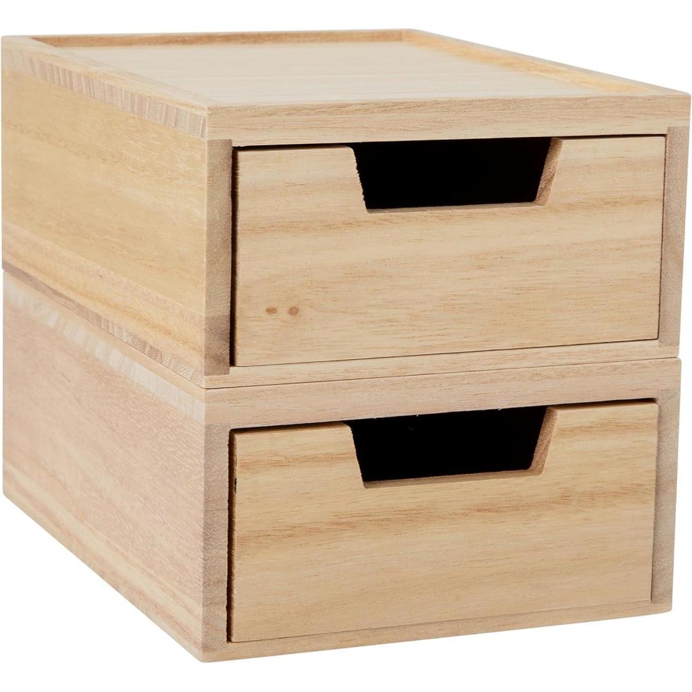 imageMartha Stewart Weston Stackable Wooden Storage Boxes with Pullout Drawers Paulownia Wood Storage Organizers 3 Pack Light NaturalLight Natural