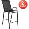Flash Furniture 2 Pack Brazos Series Brown Outdoor Barstool with Flex Comfort Material and Metal Frame(Black)