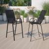 Flash Furniture 2 Pack Brazos Series Brown Outdoor Barstool with Flex Comfort Material and Metal Frame(Black)