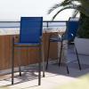 Flash Furniture 2 Pack Brazos Series Brown Outdoor Barstool with Flex Comfort Material and Metal Frame(Navy)