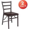 Flash Furniture 2 Pack HERCULES Series Brown Folding Ladder Back Metal Chair with Brown Vinyl Seat(Set of 2)