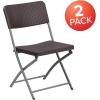 Flash Furniture 2 Pack HERCULES Series Brown Rattan Plastic Folding Chair with Gray Frame(Set of 2)