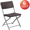 Flash Furniture 2 Pack HERCULES Series Brown Rattan Plastic Folding Chair with Gray Frame(Set of 6)