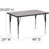 Flash Furniture 24”W x 48”L Rectangular Oak Thermal Laminate Activity Table – Standard Height Adjustable Legs(Grey)