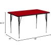 Flash Furniture 24”W x 48”L Rectangular Oak Thermal Laminate Activity Table – Standard Height Adjustable Legs(Red)