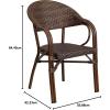 Flash Furniture 3 Pack Milano Series Bark Brown Rattan Restaurant Patio Chair with Bamboo-Aluminum Frame(Bark Brown Rattan/Bamboo-aluminum Frame)