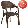 Flash Furniture 3 Pack Milano Series Bark Brown Rattan Restaurant Patio Chair with Bamboo-Aluminum Frame(Bark Brown Rattan/Bamboo-aluminum Frame)