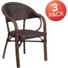 Flash Furniture 3 Pack Milano Series Bark Brown Rattan Restaurant Patio Chair with Bamboo-Aluminum Frame(Bark Brown Rattan/Red Bamboo-aluminum Frame)