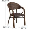Flash Furniture 3 Pack Milano Series Bark Brown Rattan Restaurant Patio Chair with Bamboo-Aluminum Frame(Cocoa Rattan/Bamboo-aluminum Frame)