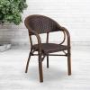 Flash Furniture 3 Pack Milano Series Bark Brown Rattan Restaurant Patio Chair with Bamboo-Aluminum Frame(Dark Brown Rattan/Red Bamboo-aluminum Frame)
