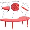 Flash Furniture 35”W x 65”L Half-Moon Blue Plastic Height Adjustable Activity Table(Red)