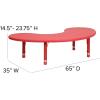 Flash Furniture 35”W x 65”L Half-Moon Blue Plastic Height Adjustable Activity Table(Red)