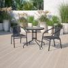 Flash Furniture 3-Piece Patio Dining Set with Round Glass Metal Table and 2 Stackable Rattan Chairs, Indoor/Outdoor Bistro Table and Chairs Set, Gray(Clear/Black)