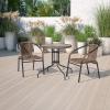 Flash Furniture 3-Piece Patio Dining Set with Round Glass Metal Table and 2 Stackable Rattan Chairs, Indoor/Outdoor Bistro Table and Chairs Set, Gray(Clear/Dark Brown)