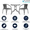 Flash Furniture 3-Piece Patio Dining Set with Round Glass Metal Table and 2 Stackable Rattan Chairs, Indoor/Outdoor Bistro Table and Chairs Set, Gray(Clear/Gray)